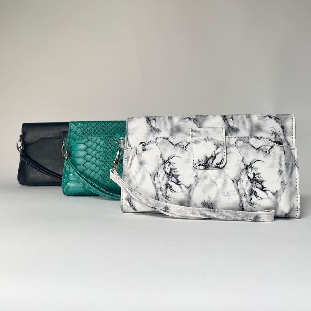 Black, Turquoise & Marble Leather Convertible Women's Purses Bundle - 3 COUNT
